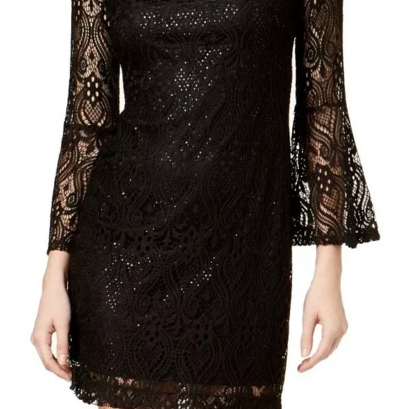 NWT SIGNATURE ROBBIE Bee Sheath dress lace sleeves NYLON SPANDEX FORMAL PS - Picture 6 of 7